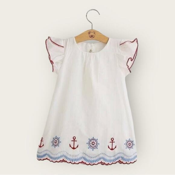 NWT | Little Lisa | Sailor Embroidered Dress | White/Blue/Red | Size 5 - Picture 1 of 11